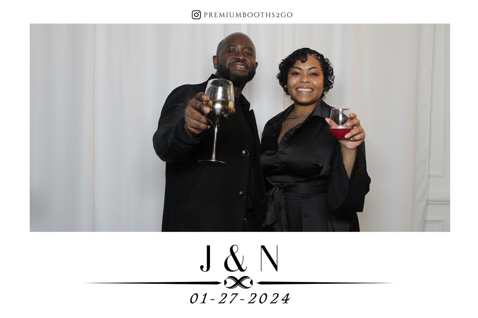 A joyful couple toasting at their special event.