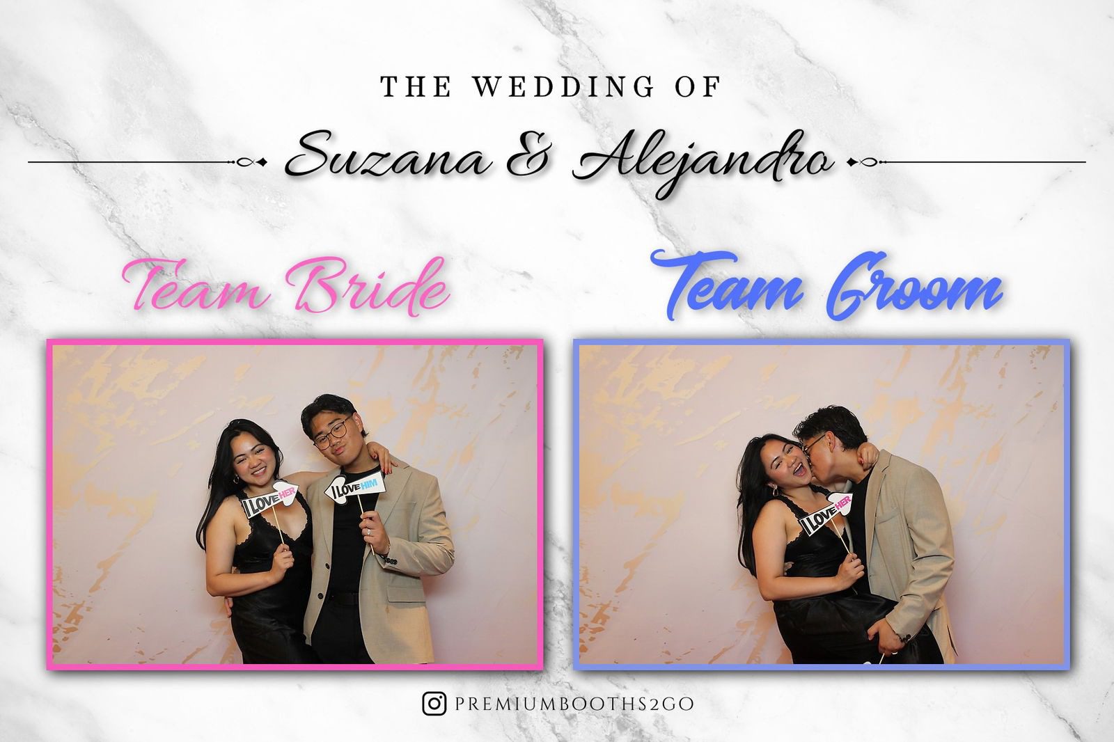 Guests celebrate the wedding of Susana and Alejandro with fun photo booth moments.