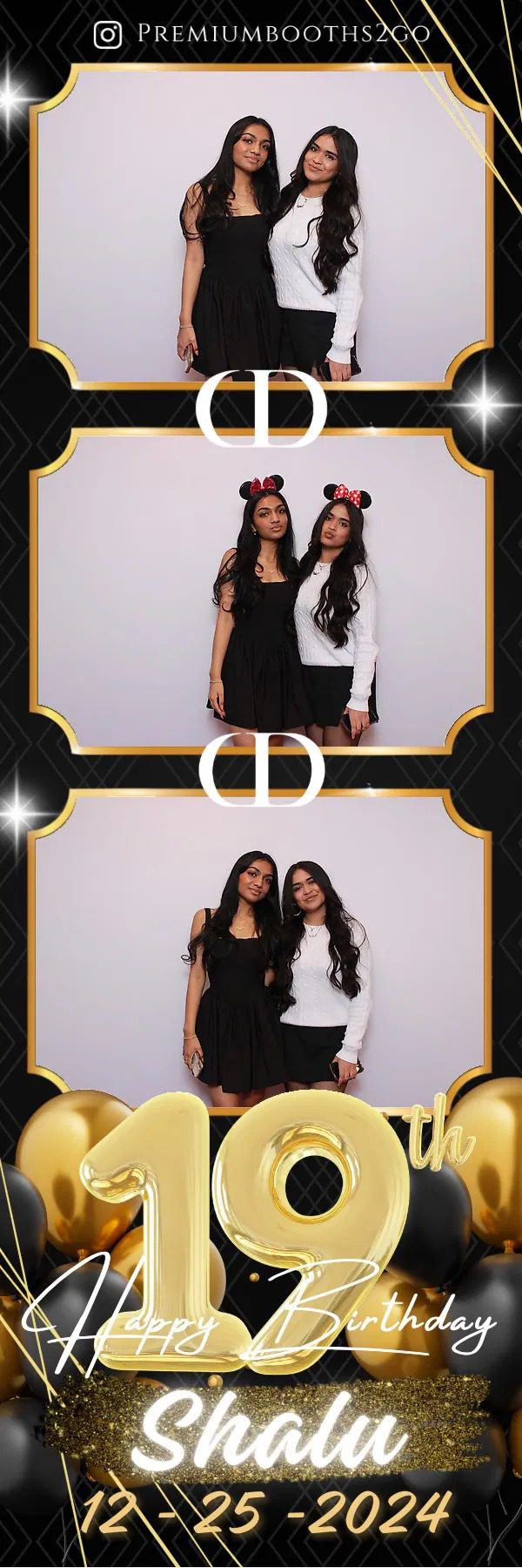 Two young women posing together in coordinated black and white outfits.