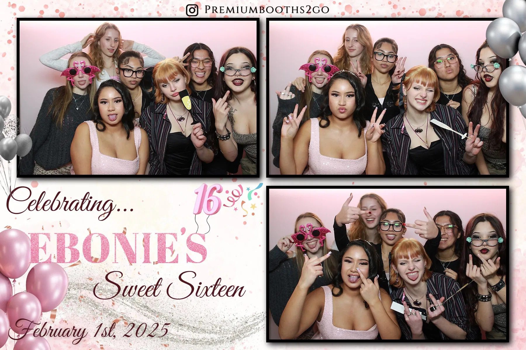 Photo booth collage from Jeonnie's Sweet Sixteen party on May 1, 2023.