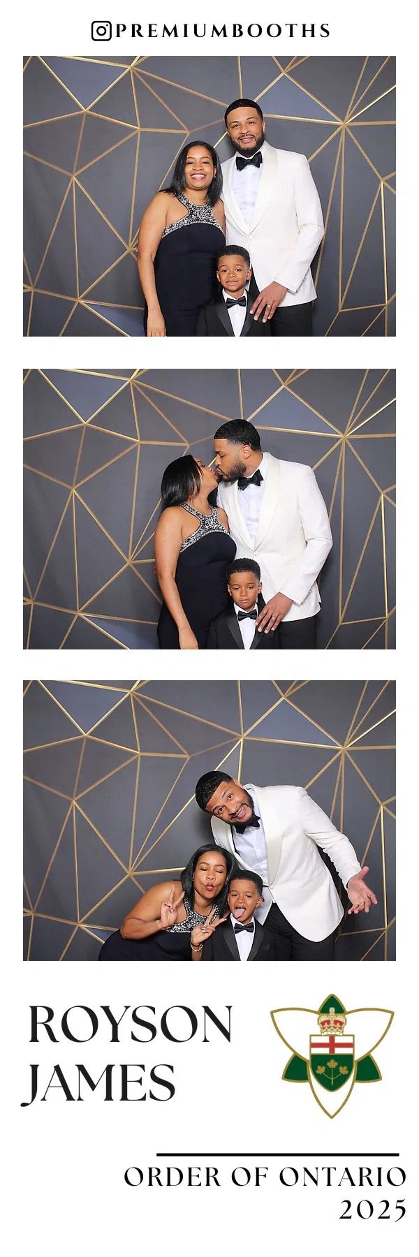 A family dressed elegantly, sharing joyful moments against a geometric backdrop.