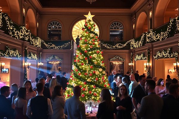 Elegant holiday celebration in decorated hall
