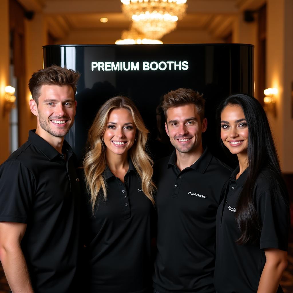 Smiling team posing at an event