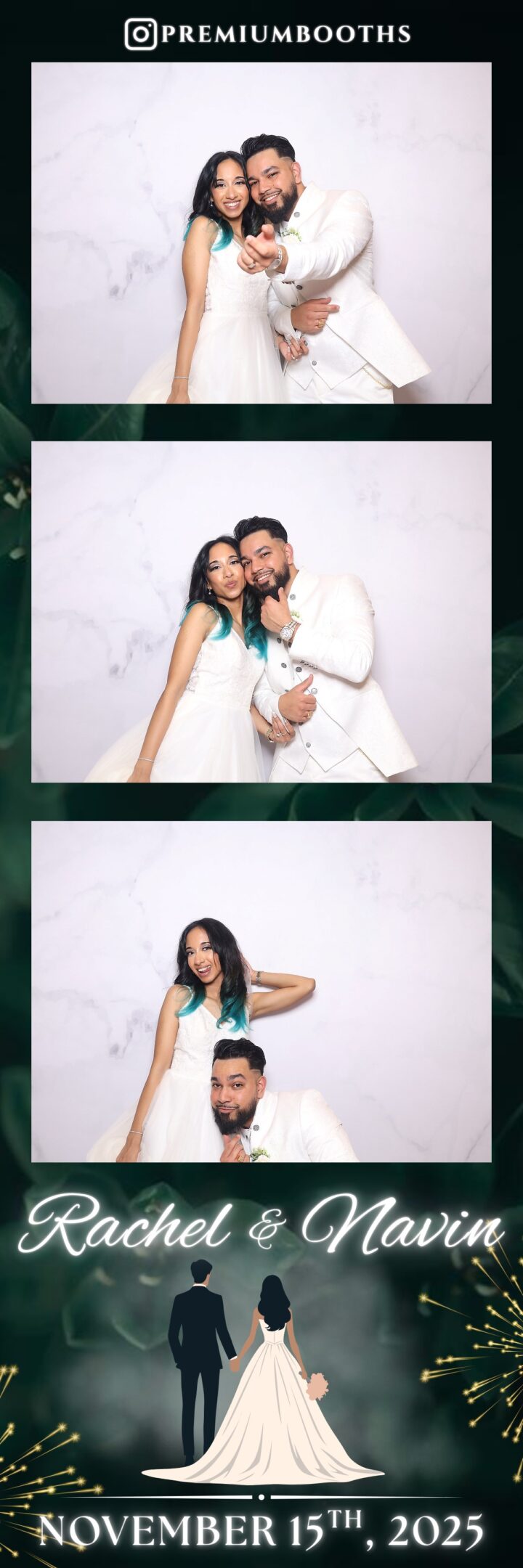 Couple posing playfully in photo booth shots.