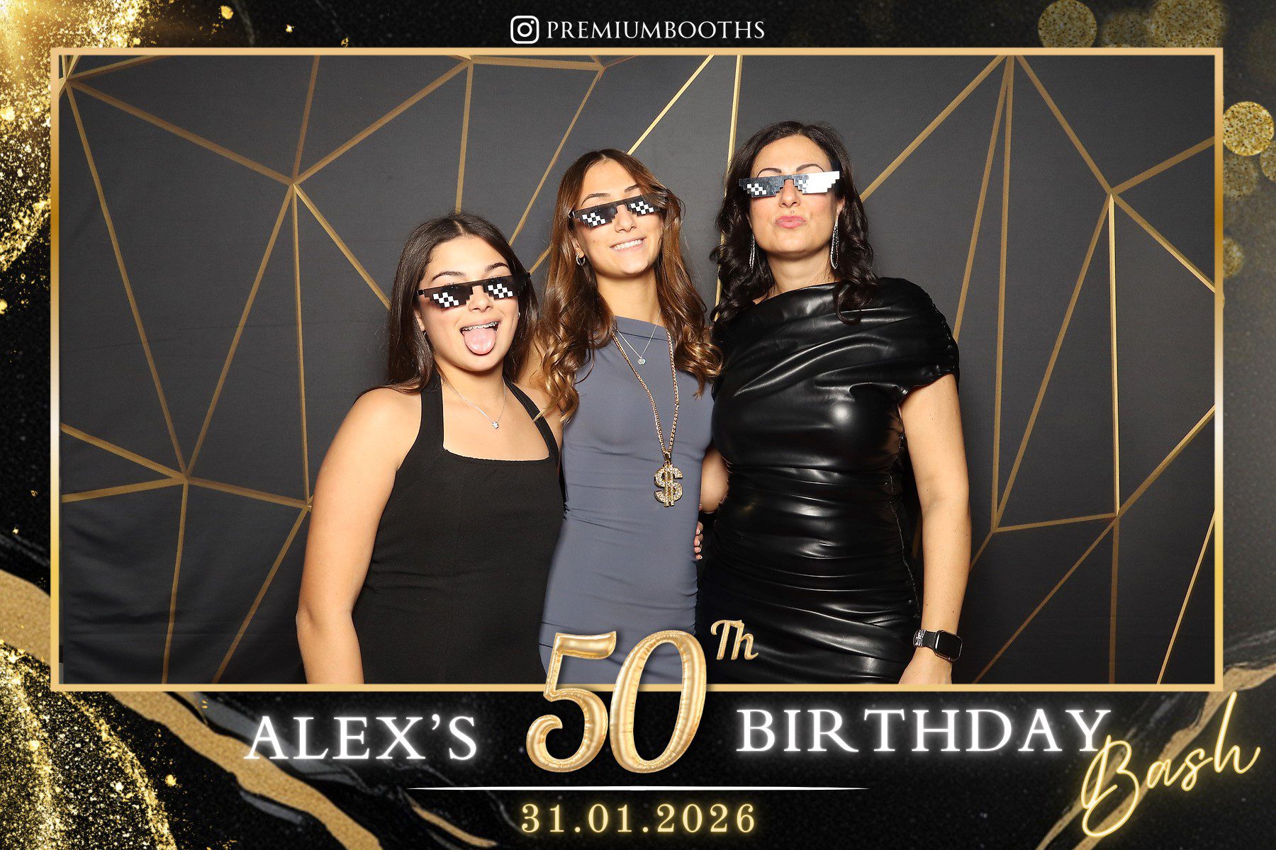 Three women posing at Alex's 50th birthday celebration.